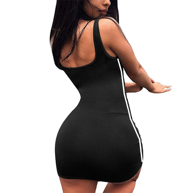 Summer Striped Patchwork Sheath Mini Dress | Sleeveless O-Neck Slimming Tight-Fitting Tank Dress | Sexy & Club Hip-Hugging Short Skirt Luxegan