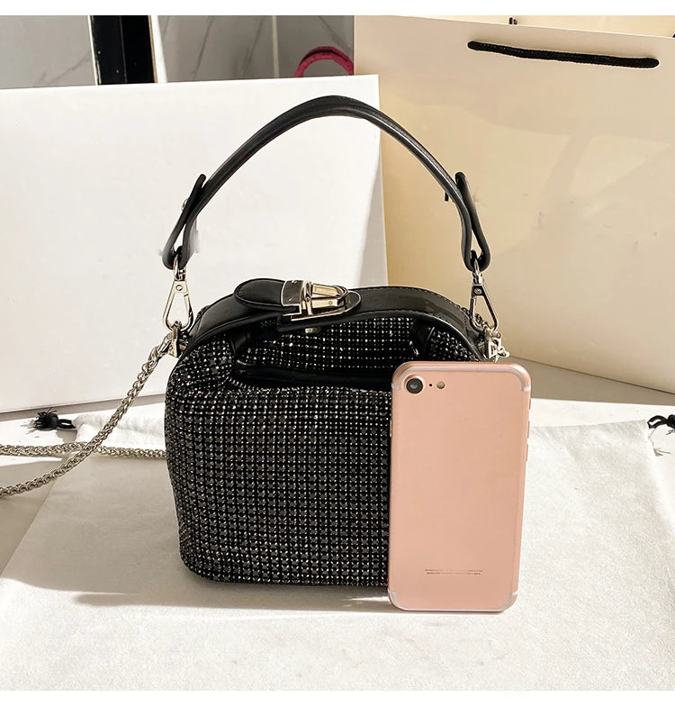 Luxury Designer Brand Silver Clutch Purse | Women's Evening Banquet Bag & Crystal Rhinestone Shoulder Bag (Fashion Handbags) Luxegan