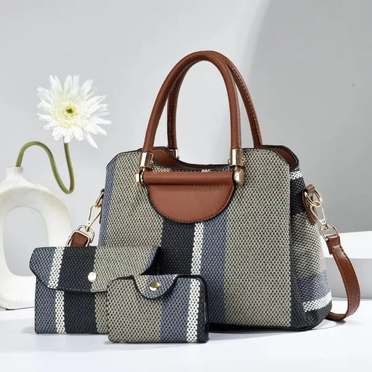 3-Piece Set Fashion Women's Handbags | Striped Leather Totes & Top-Handle Bag Luxegan