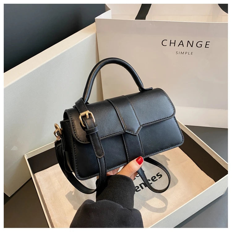 Vintage PU Leather Square Satchel | Solid Underarm & Crossbody Bag Luxegan