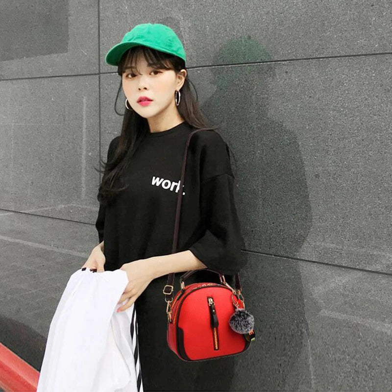 Luxury PU Leather Women's Small Tote Bag | Fashionable Fur Ball Pendant & Crossbody Bag Luxegan