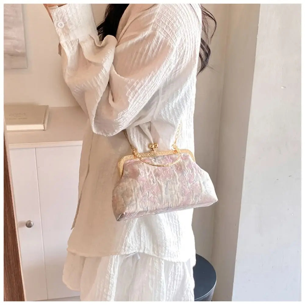 Fashion Silk Chinese Style Handbag | Retro Embroidery Shell Bag | Elegant Minaudière Shoulder & Crossbody Bag | Traditional Artisan Single-Strap Ladies' Purse Luxegan