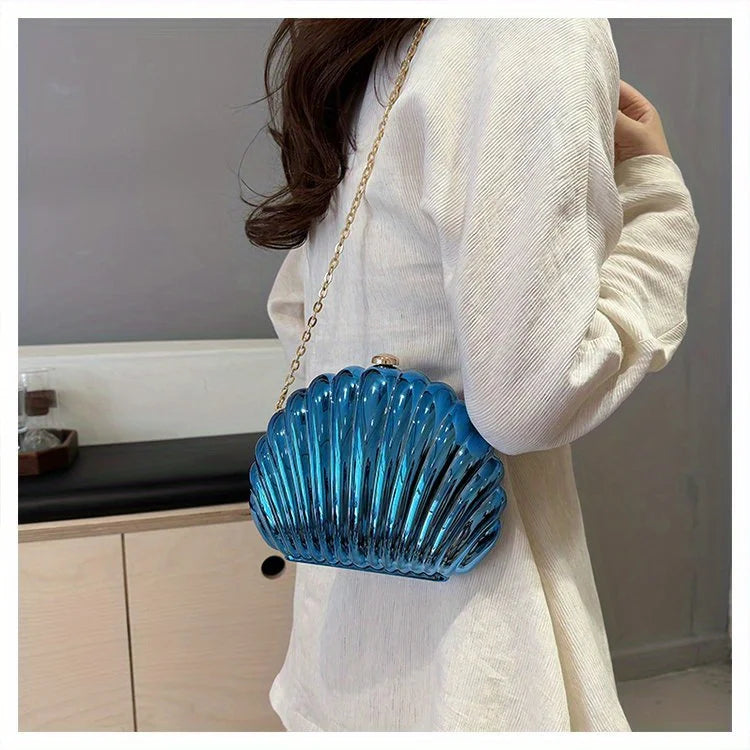 Y2K Retro Shell Clutch | Mini Crossbody with Metallic Finish Luxegan