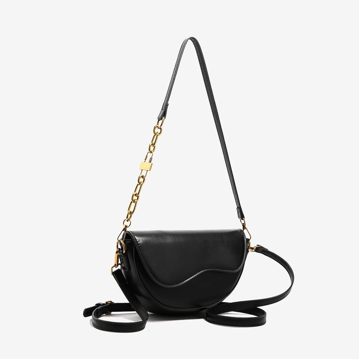 Small Leather Saddle Bag | Vintage Underarm Handbag & Chain Crossbody Purse Luxegan