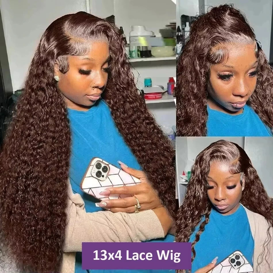 36-Inch Chocolate Brown Deep Wave HD Lace Wig | Sophisticated 250 Density 13x6 & 13x4 Frontal | Elegant "100% Brazilian Remy" Silhouette | "Dignified" Pre-Plucked Free Part Human Hair for Radiant Versatile Styling Luxegan