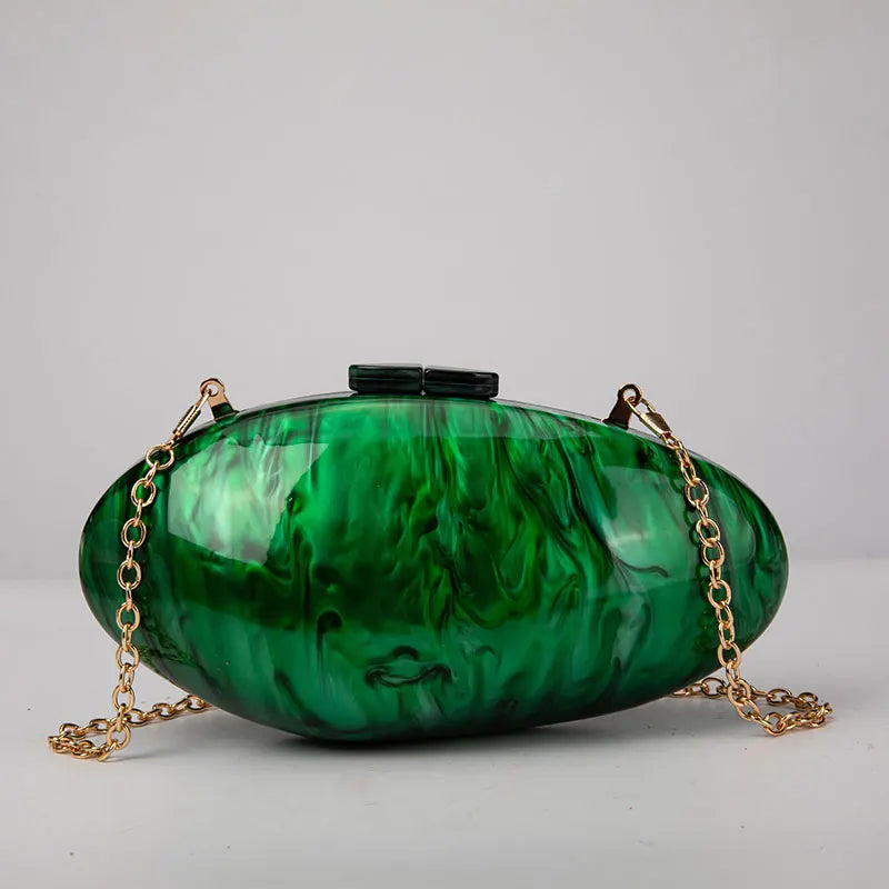 Luxury Pearl & Chain Clutch | Acrylic Shell Evening Bag Luxegan