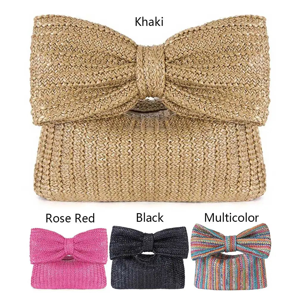 Summer Straw Woven Clutch Bag | Women's Bow Purse Luxury Design Ladies' Evening Handbag Luxegan