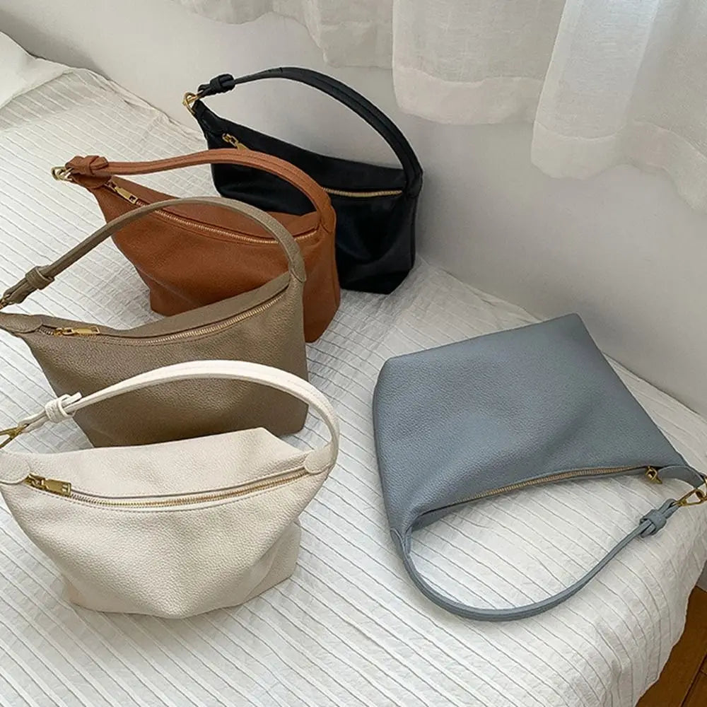 Fashion Large Capacity PU Hobo Bag | Solid Color Handbag PU Dumpling Bag | Fashion Design Korean Style Shoulder Bag Girls Luxegan