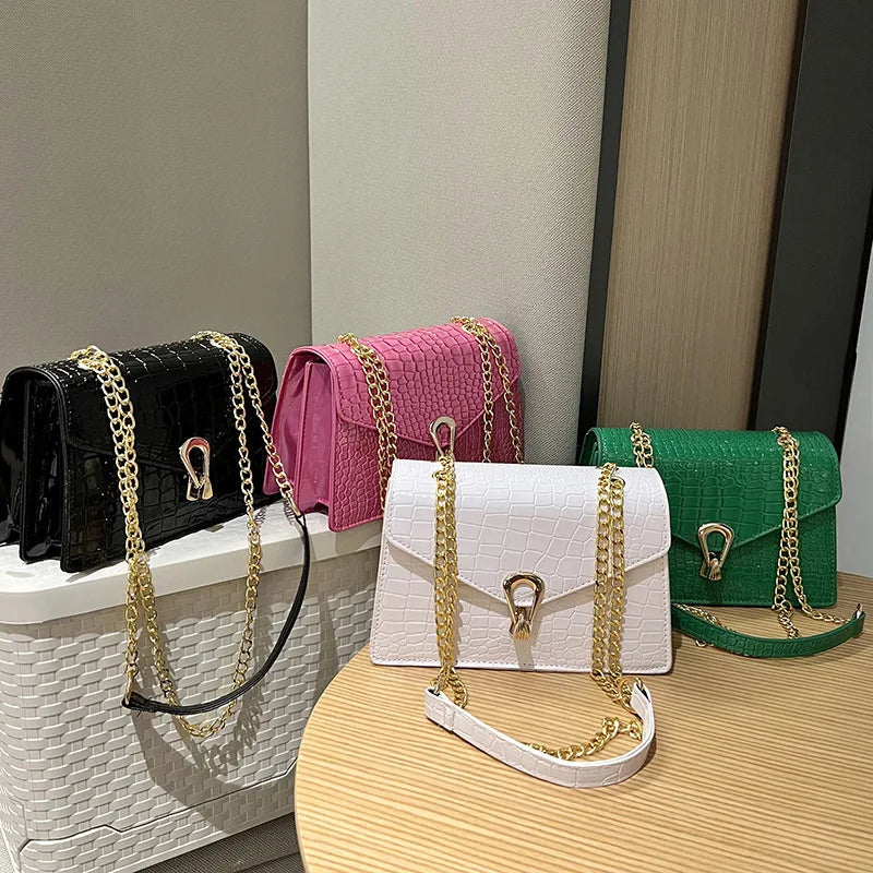 Crocodile Pattern Shoulder Bag | Chain Crossbody & Clutch Luxegan