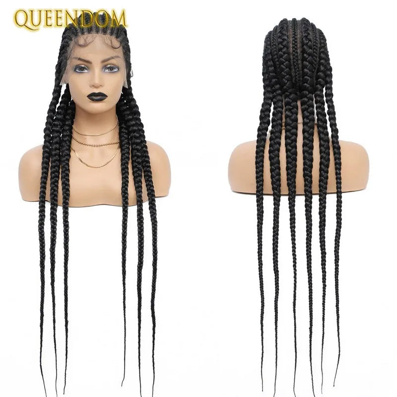 Synthetic Full Lace Cornrow Box Braided Wig 36" Lace Front Wigs Jumbo Braids Wig For Black Africa Women Braids Wig Braiding Wigs Luxegan