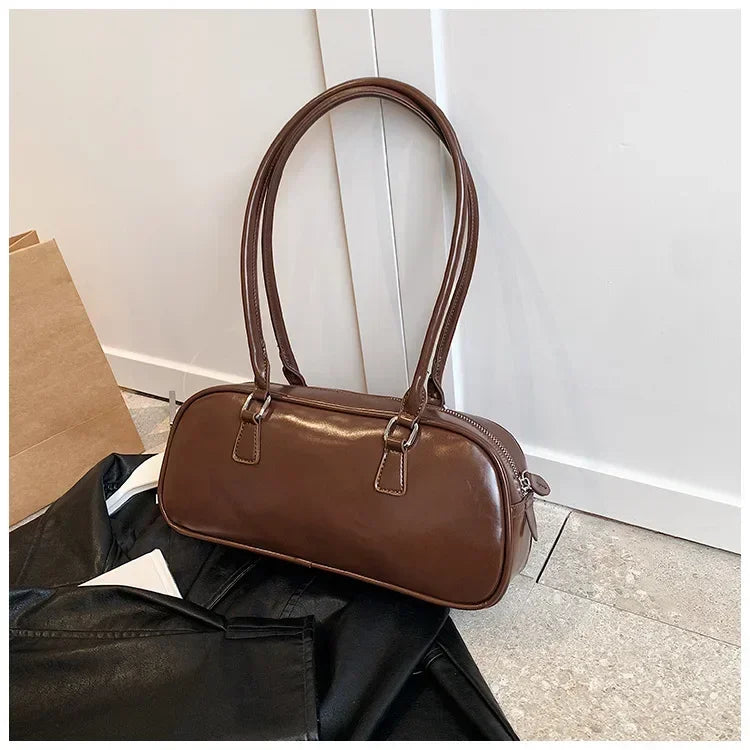 Retro Solid PU Leather Underarm Bag | Soft Korean Fashion Shoulder Purse Luxegan