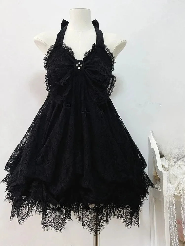 Women's Y2k Lolita Cute Mini Dress | Spicy Girls Floral Style Lace-Up Summer Dress | Elegant Square Collar Ruffle Slim Fit Vestido | Premium Tatting Regular Fit A-Line Dress Model QZ6007 Luxegan