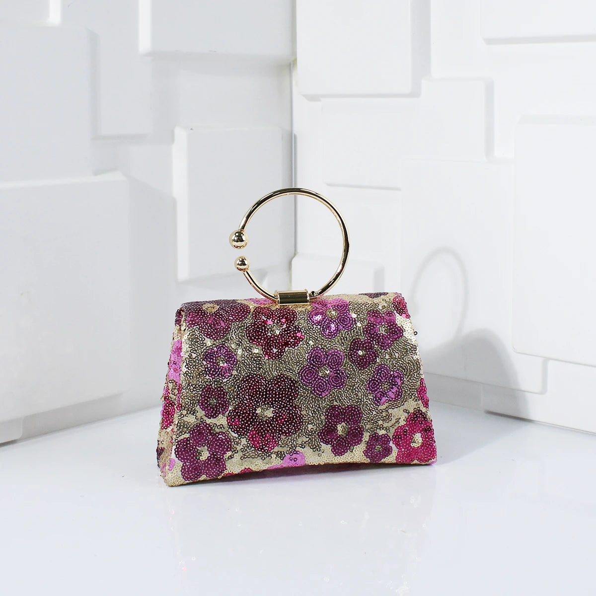 Metal Top Handle Clutch with Sequins & Flowers | Versatile Chain Shoulder Bag for Women Luxegan