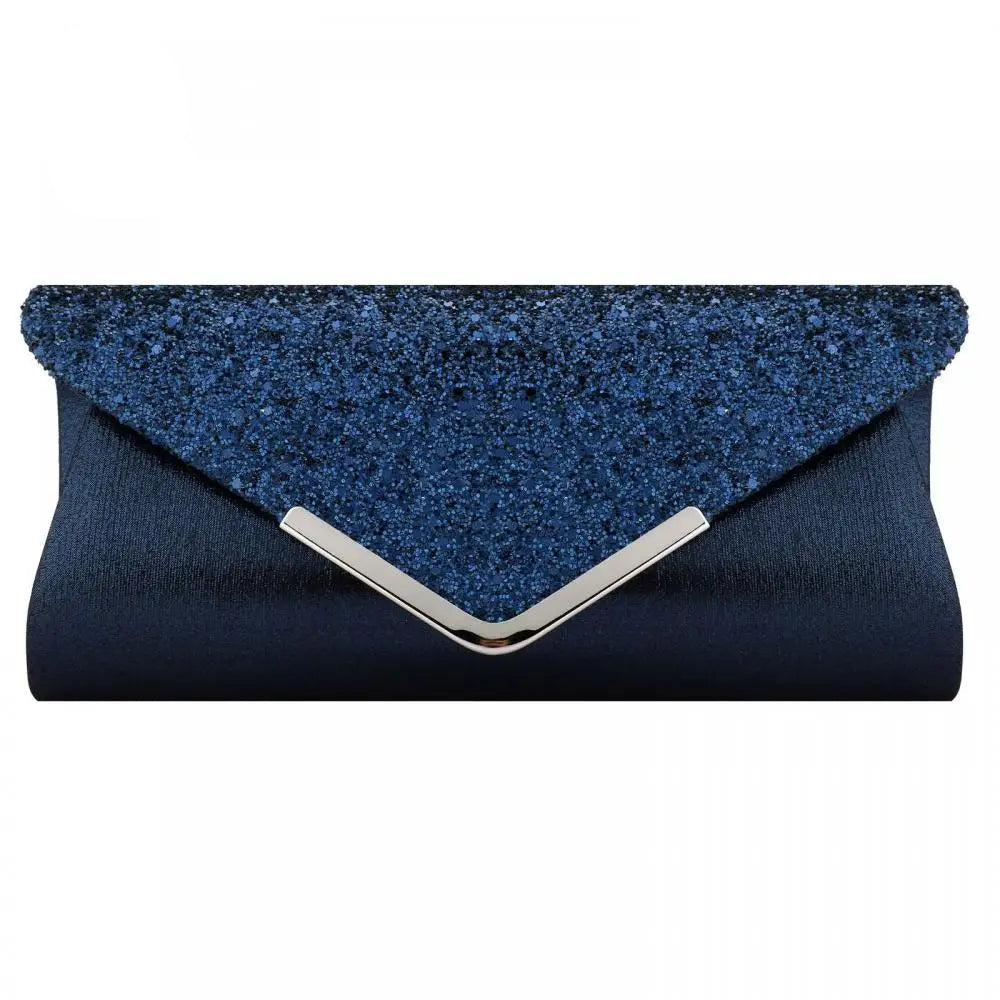 PU Leather Sequined Envelope Clutch | Royal Blue Luxury Designer Evening Bag Luxegan