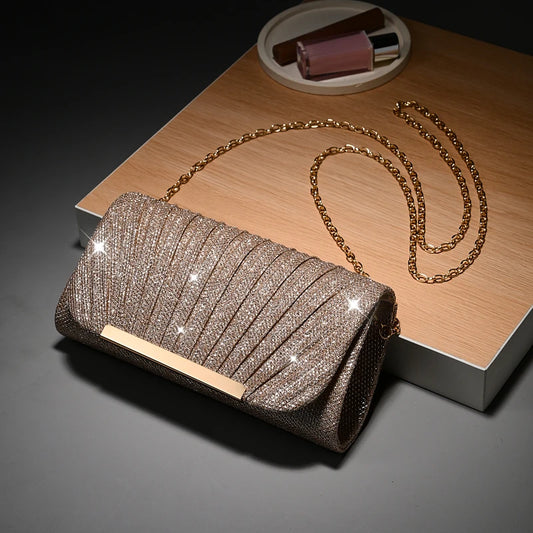 Luxury Women's Evening Bag | Pleated Crossbody Clutch Luxegan
