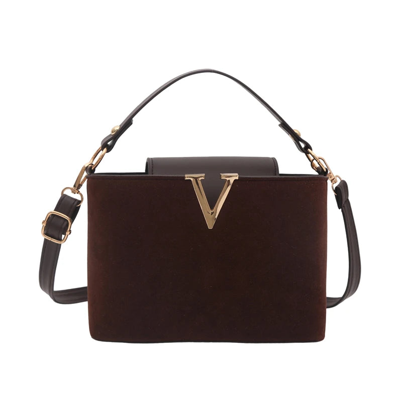 Vintage Mini Faux Suede Satchel | Fashionable Hardware Lock Buckle Handbag | Trendy Quilted & Sequined Shoulder Bag | Women's Small Crossbody Purse with Suede Texture Luxegan