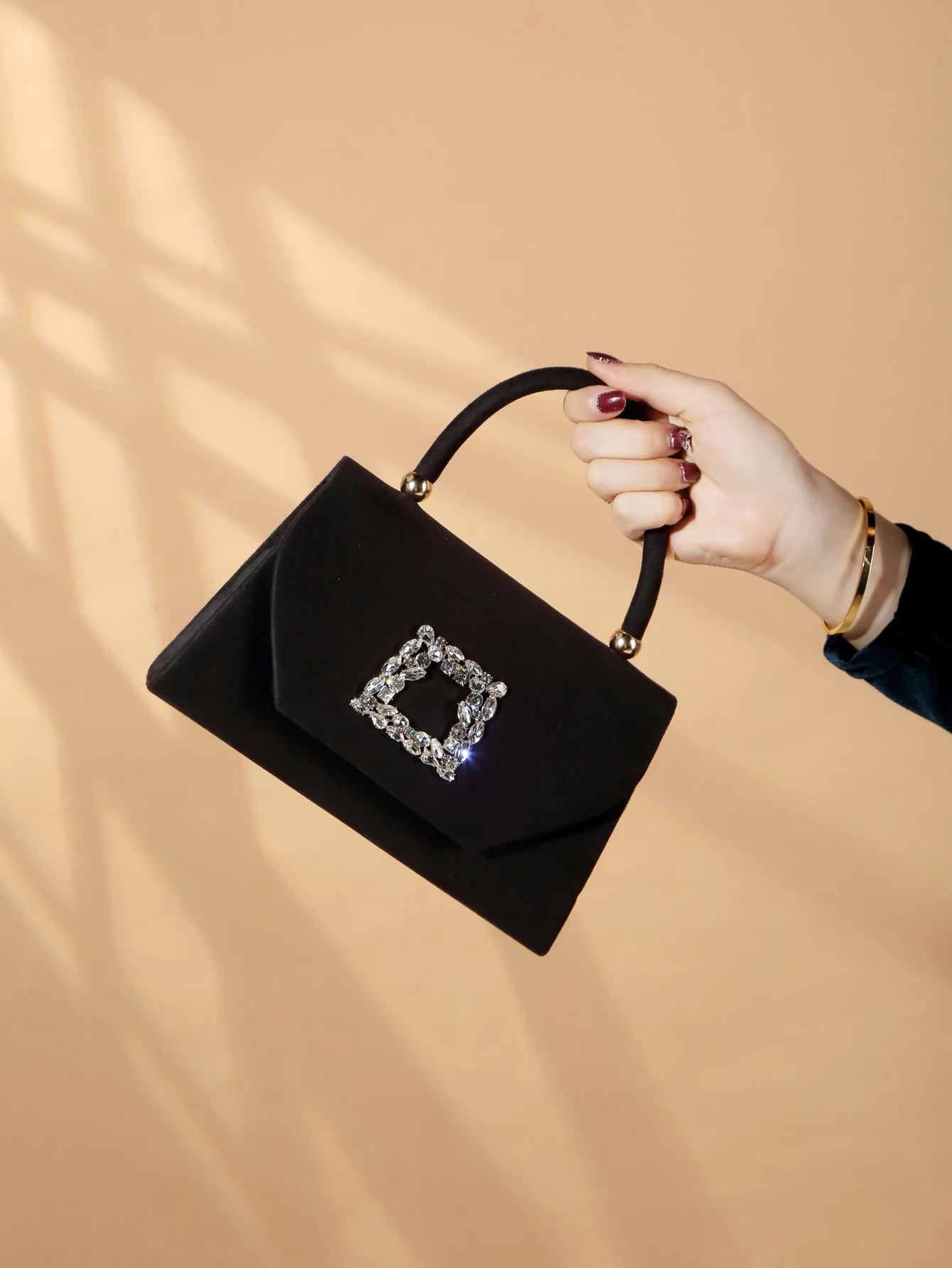 Elegant Sparkling Velvet Evening Clutch Bag | Glitter Bling Shiny Luxury Party Purse | Exquisite Glamorous Hard-Shell Handbag | Fashionable Solid Color Formal Gala Accessory (Model ZM-008) Luxegan