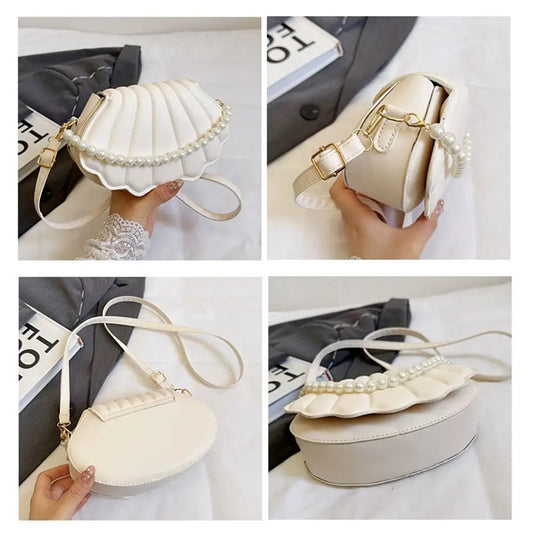Soft TPU Minimalist Shell Bag | Cute Pearl Decorated Shoulder & Crossbody Bag Luxegan