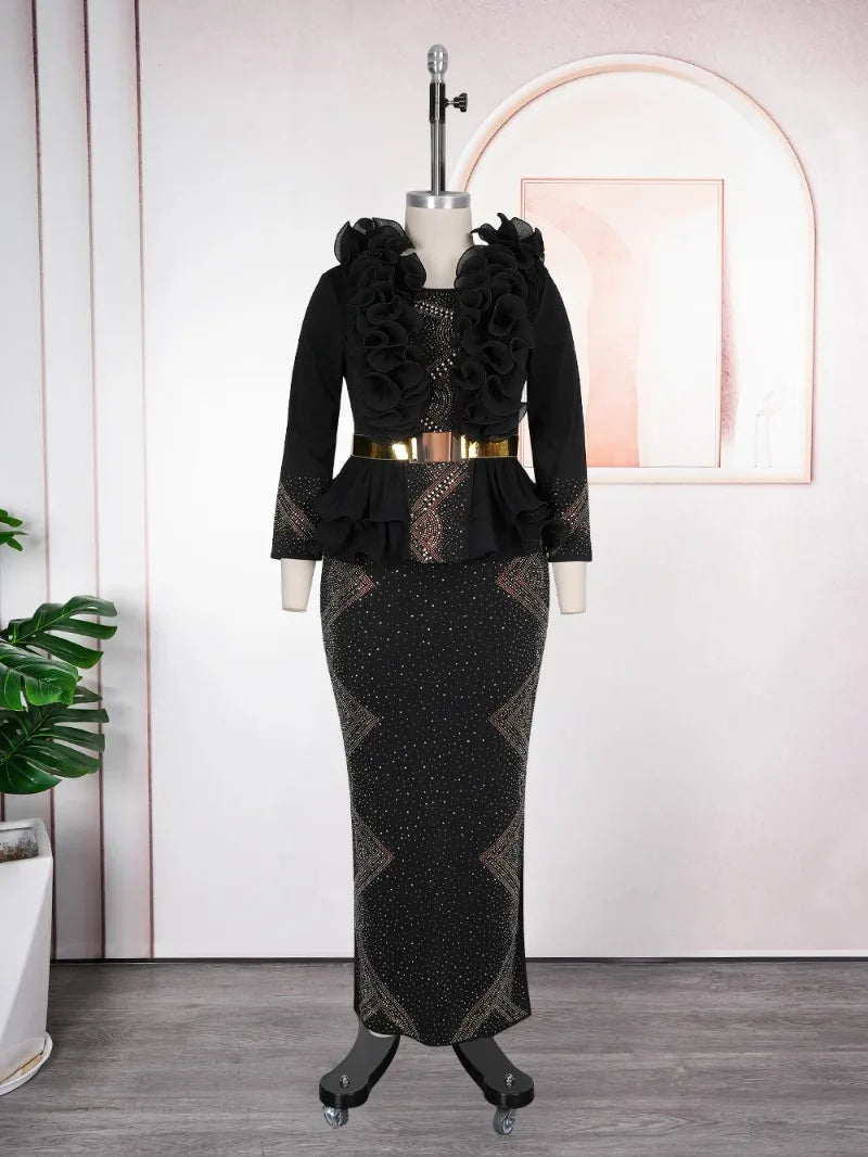 Dashiki African Maxi Dress | Elegant Sequin Party Evening Gown | Turkey African Luxury Birthday Prom Wedding Dress | Premium Embroidered Slim Fit Three-Quarter Sleeve Ankle-Length Robe Luxegan