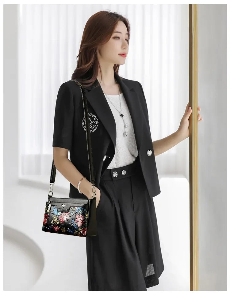 Women's Floral Patterned Shoulder Bags | High-Quality Leather Crossbody Bag & Elegant Commuting Handbags Luxegan