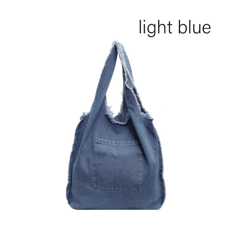 Custom Logo Printing Denim Tote Bag | High-Quality Student Style Leisure Handbag | Unisex Cartoon Pattern Canvas-Lined Crossbody Bag (Model 3138) Luxegan