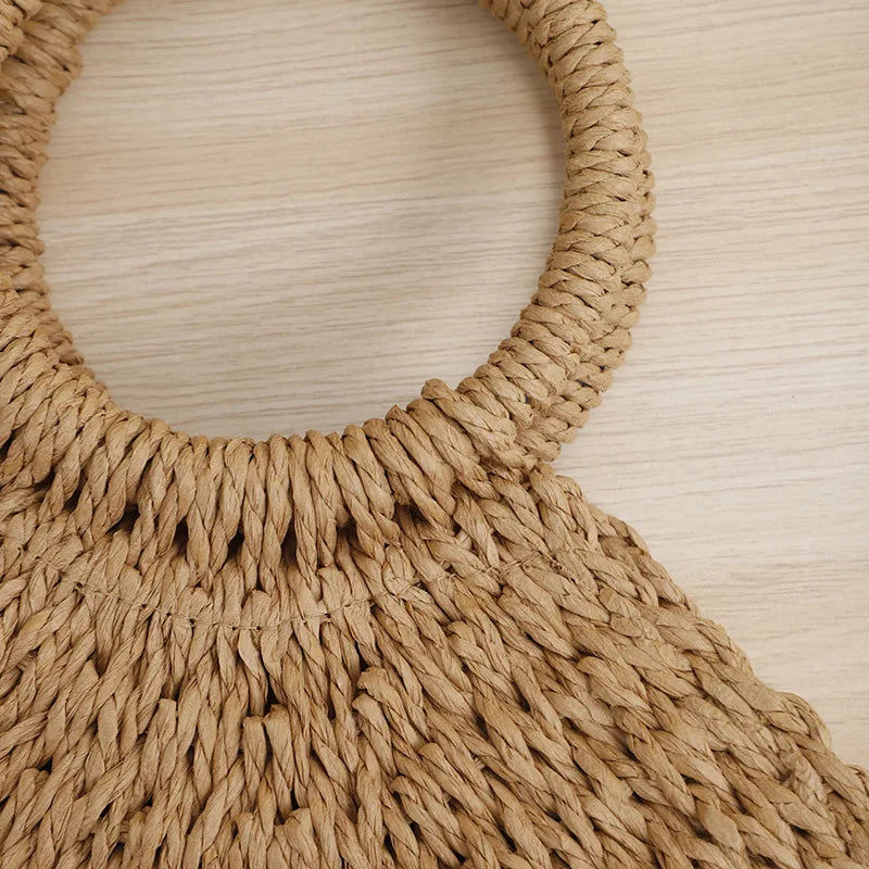 Handmade Moon Straw Beach Bag | Hard Woven Bohemian Tote Luxegan