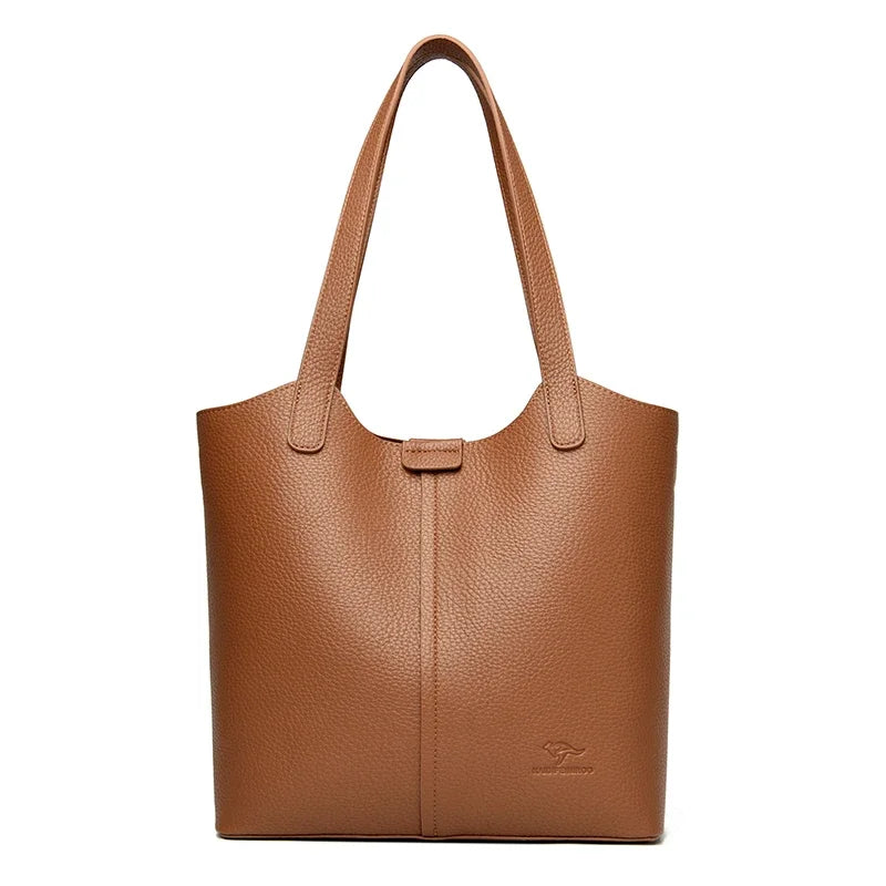 Genuine Brand Soft Leather Shoulder Bag | Sophisticated Casual Tote for Women | Simple Design Elegant Commuting Purse | Luxury Solid Color Handbag with Dual Security (Model: Women's Casual Shoulder Bags) Luxegan