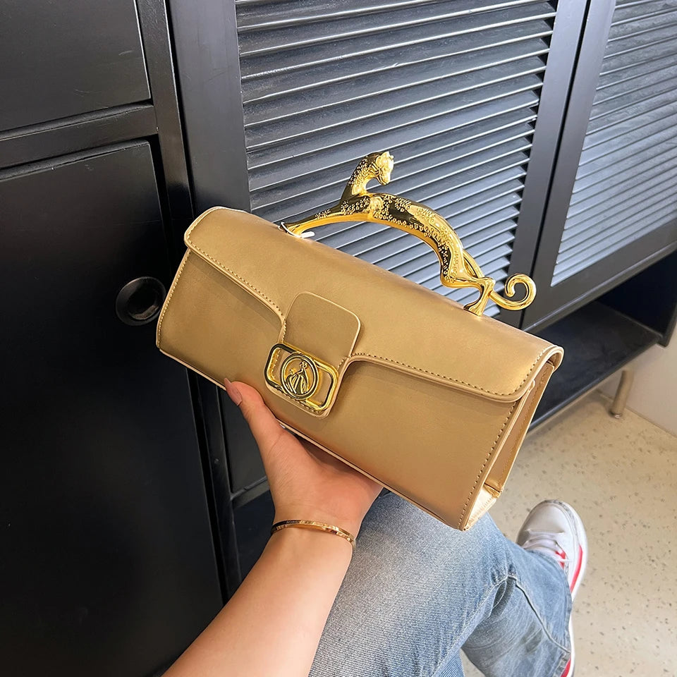 New Ladies Simple Fashion Shoulder Bag | Luxury Brand Design PU Leather Baguette | Metal Buckle Party & Commuting Bag Luxegan