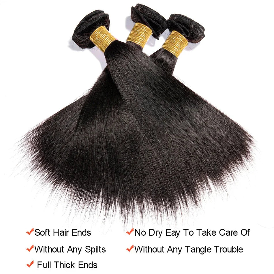 12A Peruvian Straight Bundles | 100% Raw Virgin Human Hair Extensions (Natural Black, 1/3/4 Pcs) Luxegan
