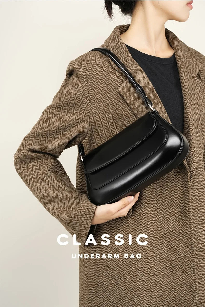 100% Genuine Leather Women's Shoulder Bag | Korean Style Ladies Luxury Cow Leather Crossbody & Armpit Handbag for Street Shopping Luxegan