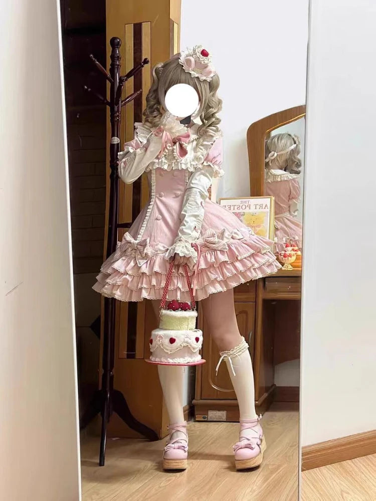 Women's Sweet Pink Lolita Princess Dress | Lovely Y2k Bow Chic Mini Dress | Female Korean Style Slim Fit Outfits | Premium Tatting Short Puff Sleeve Summer A-Line Dress Model Y250113 Luxegan