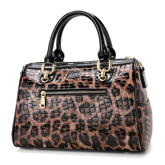 Original Design Women’s Leopard Print Handbag | High-Quality Genuine Cowhide Leather Tote | Large Capacity Fashion Shoulder Bag | Sophisticated Versatile Animal Print Satchel (Model Q1325) Luxegan