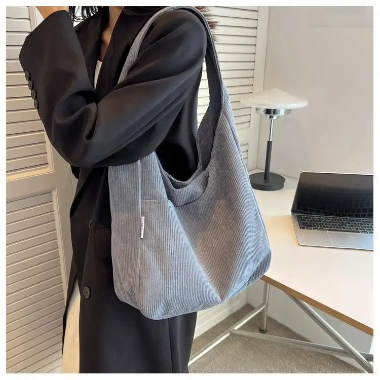 Canvas Corduroy Tote Bag | Simple Casual Large Capacity & Solid Shopper Bag Luxegan