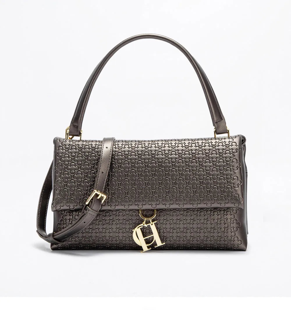 Unique Flower Embossed Box Bag | Soft Metal Accessory Shoulder Purse Luxegan