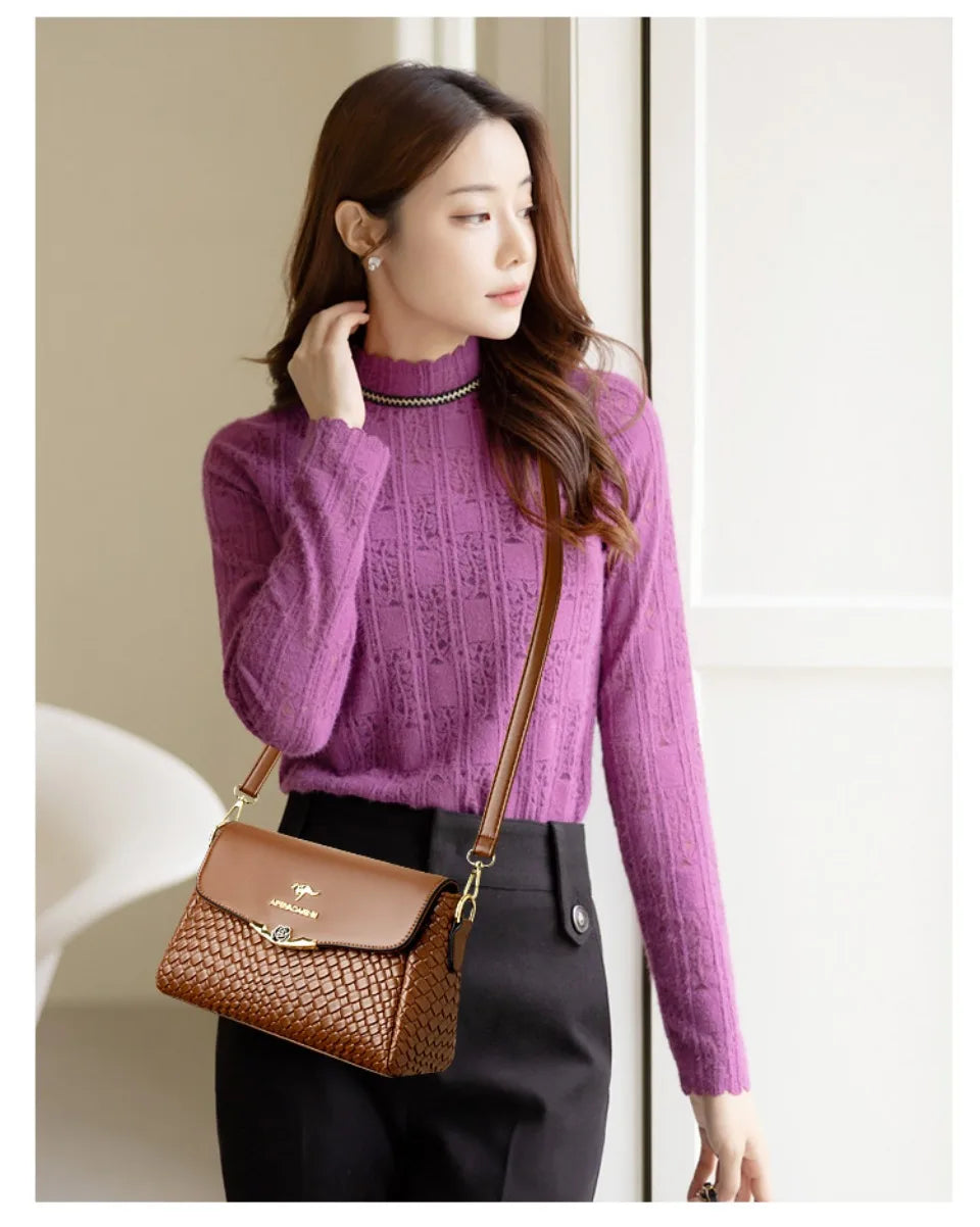 Luxury Knitted PU Leather Crossbody | Soft Shoulder Messenger Bag Luxegan