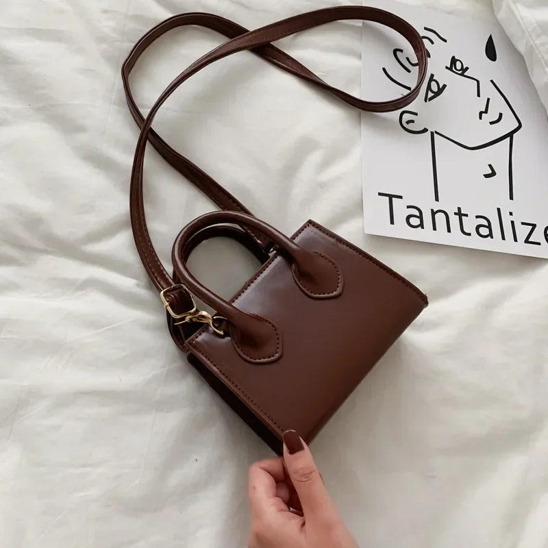 New Popular Retro Mini Handbag | Sophisticated Small Square Messenger Bag | Literary Inspired Vertical Shoulder Bag | Fashion-Forward Soft PU Leather Daily Satchel with Synthetic Leather Lining Luxegan