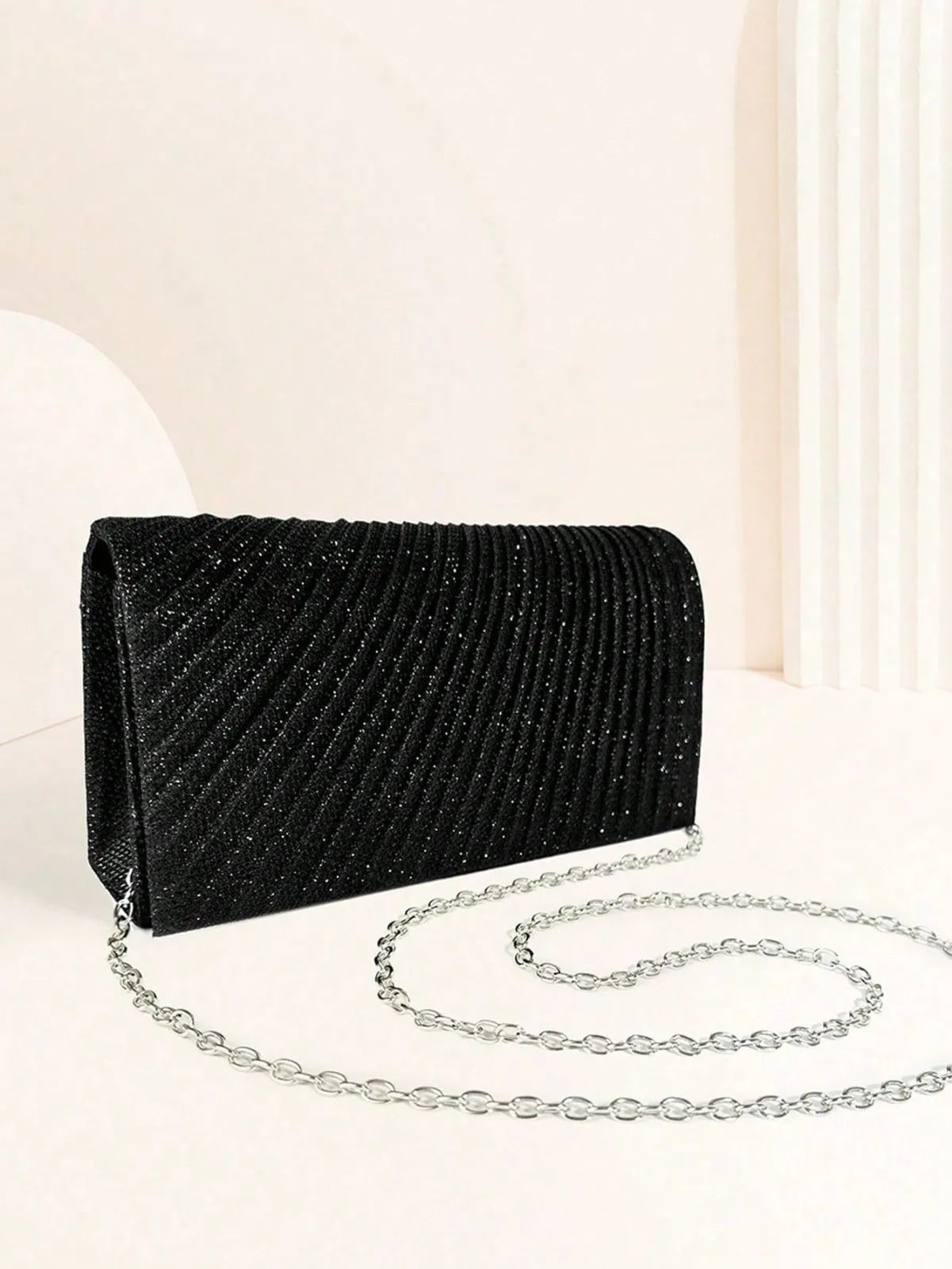 Women's Fold Glitter Handbag | Shiny Envelope Clutch & Pleated Mini Purse Luxegan