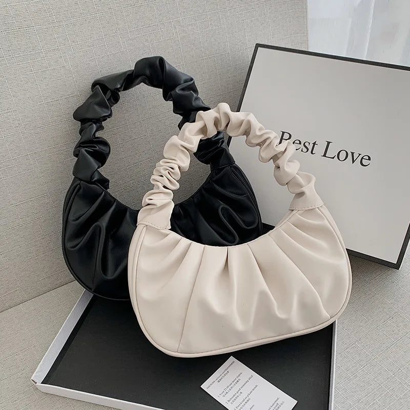Pleated PU Leather Dumpling Bag | Fashion Cloud Armpit & Shoulder Bag Luxegan