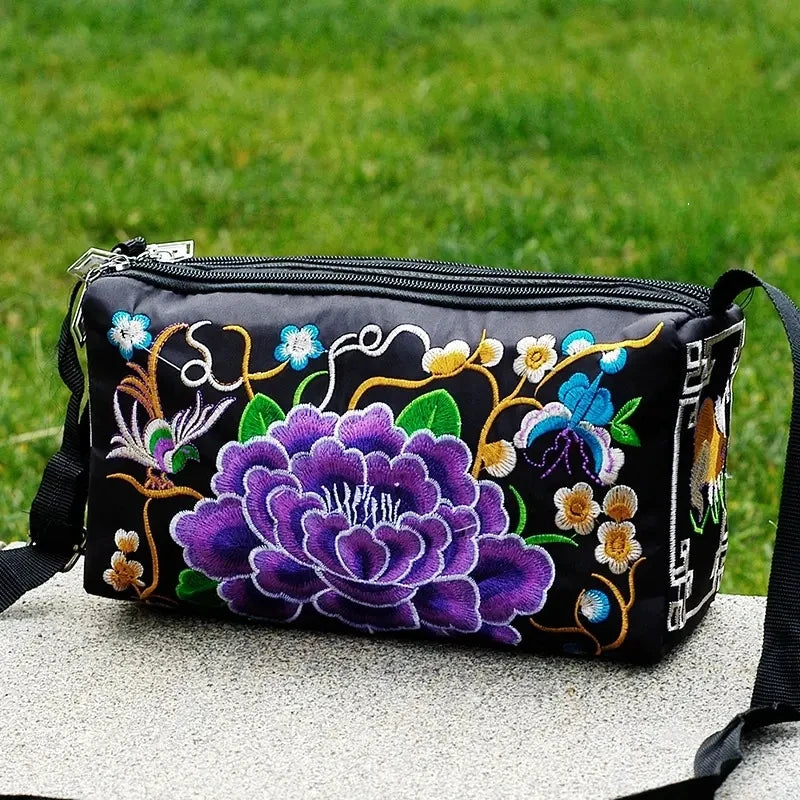 Retro Women Shoulder Bag | Multi Floral Embroidery Bohemia Ethnic Retro Coin Purse Handbags | Canvas Small Messenger Bag Luxegan
