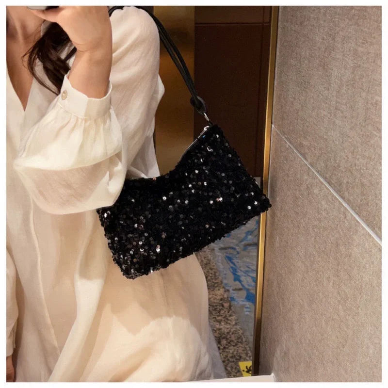 Women's New Korean Style Sequin Handbag | Popular Bling Shoulder & Underarm Bag (Wedding Banquet Wallet & Glitter Crossbody) Luxegan