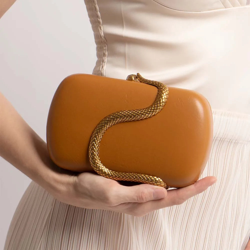 Snake-Texture Crossbody Clutch Bag | Sophisticated Fashionable Designer Dinner Bag | Elegant Luxury Brand Shoulder Purse | "Dignified" Moderate-Hardness PU Handbag for Versatile Styling Luxegan