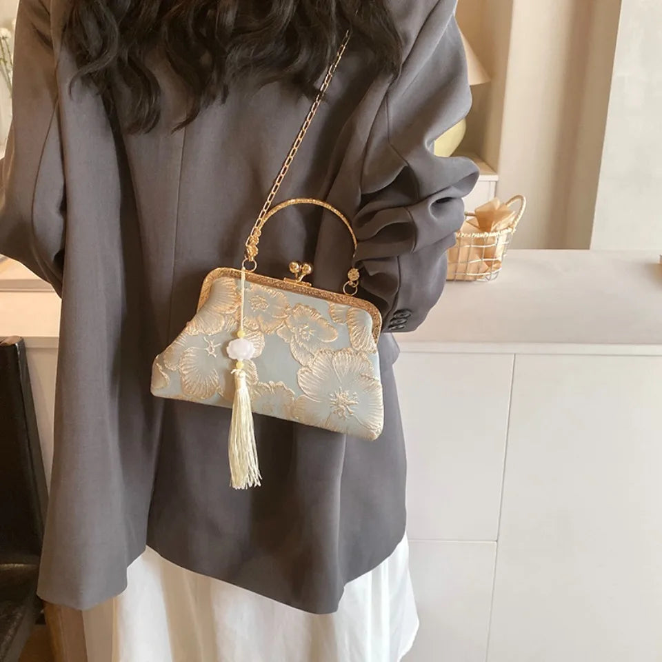 Chinese Style Embroidered Shoulder Bag | Retro Small Square Handbag & Luxury Evening Clutch Luxegan