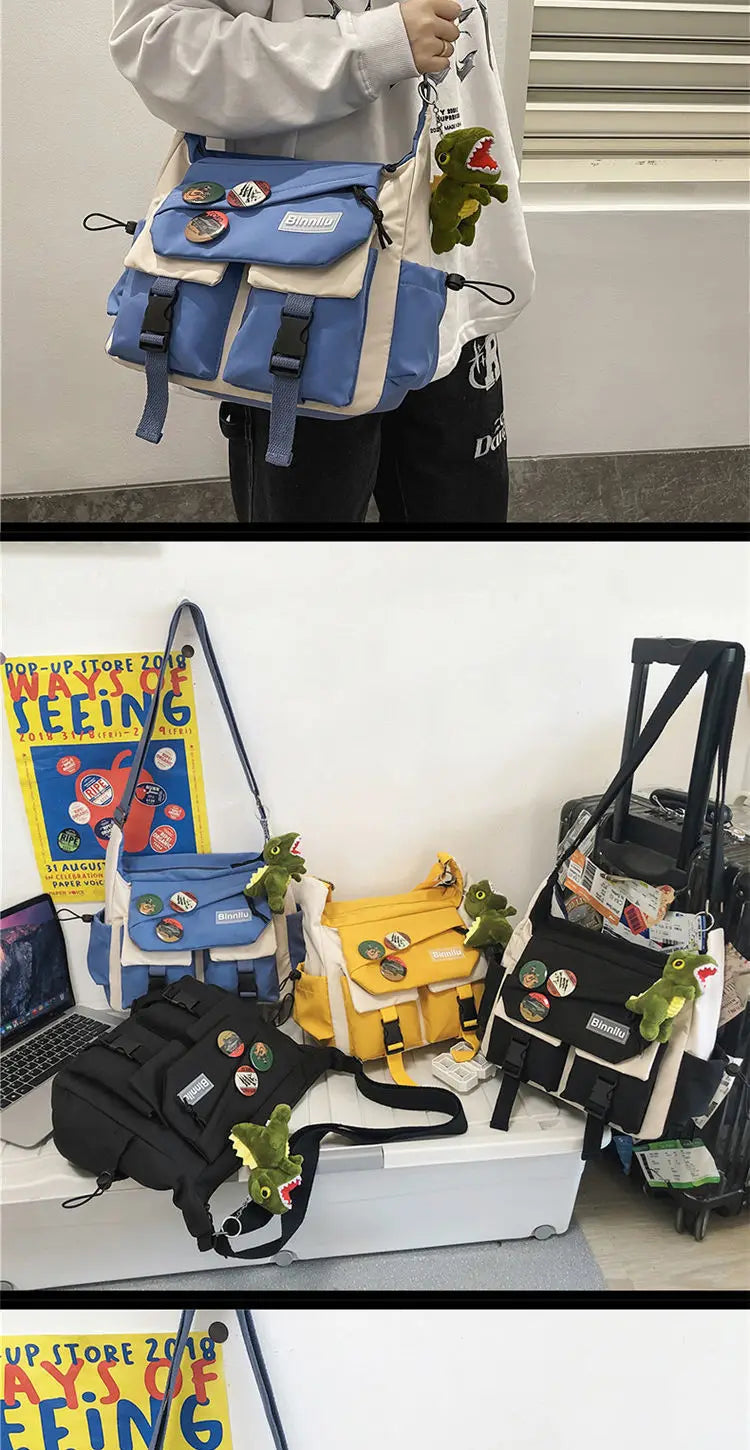 Japanese Simple Messenger Bag | Student Nylon Waterproof Canvas Handbag & Shoulder Crossbody Bag