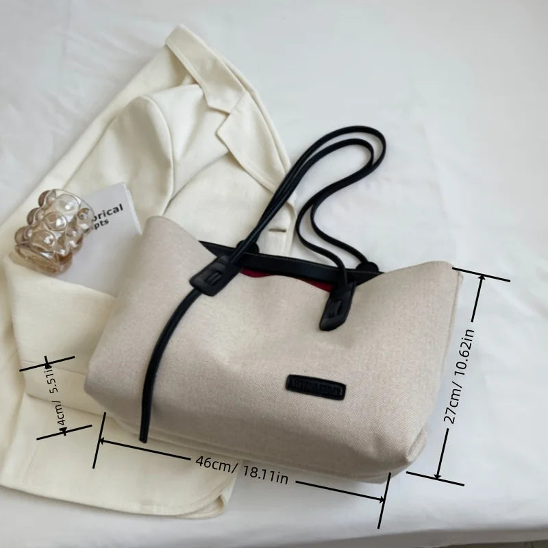 Women’s Casual Large Capacity Canvas Shoulder Bag | Soft Multi-Purpose Satchel Handbag | Durable Solid Canvas Shopper for Travel, Work, and Daily Use Luxegan