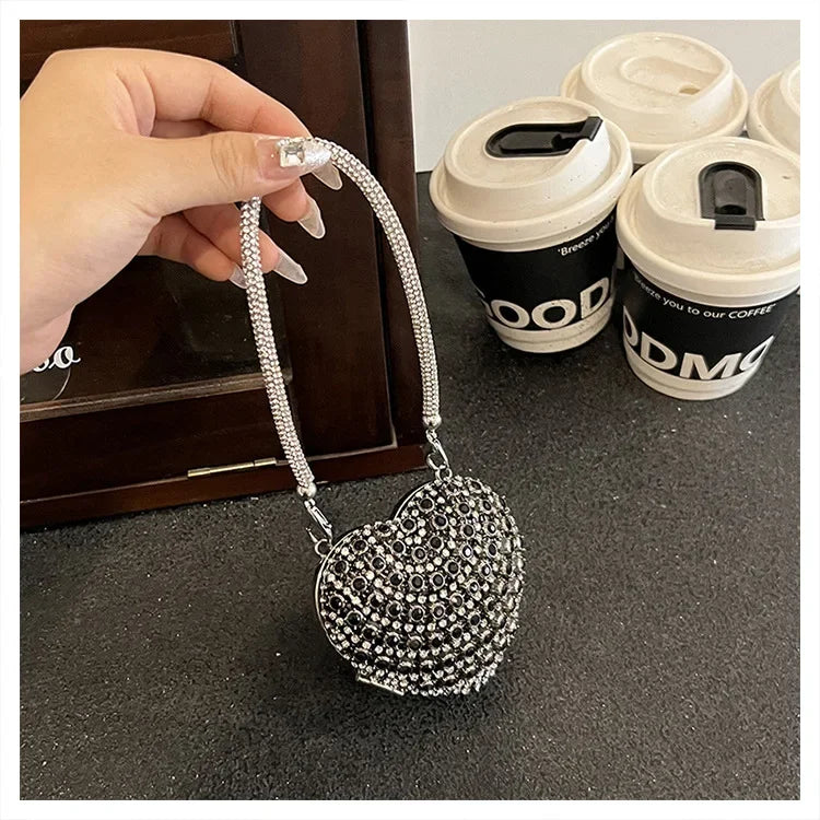 Luxury Mini Diamond Inlay Heart-Shape Crystal Clutch | Rhinestone Evening Bag Luxegan