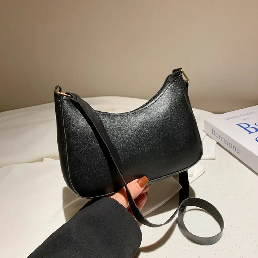 Women's Fashion Retro Underarm Bag | Sophisticated Solid Color PU Leather Shoulder Bag | Elegant Casual Hobo Handbag | Luxury Minimalist "Dignified" Crescent Purse for Modern Commuting Luxegan