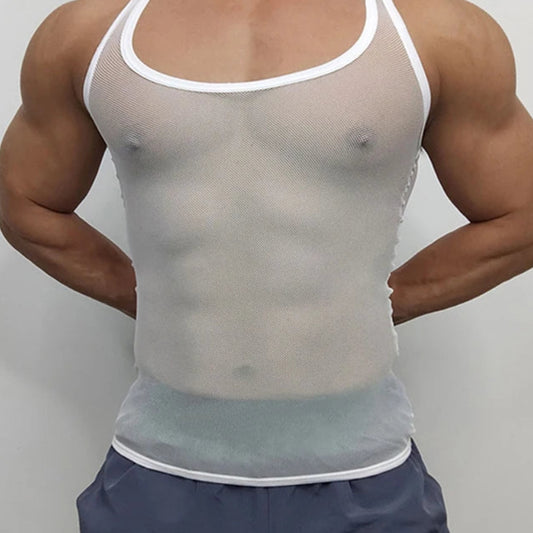 American Style Fashion Men's Perspective Mesh Vest | Sophisticated "Sleeveless" Streetwear Silhouette | Elegant Thin Sexy Casual Tank Top | "Dignified" High-Performance Jersey Top for Radiant Versatile Styling Luxegan