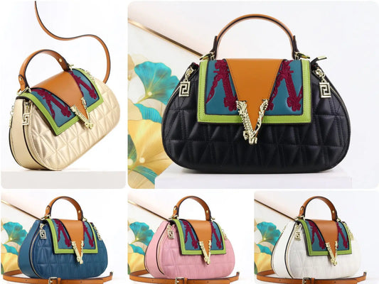 Luxury V-Signature Shell Handbag | Elegant Embroidery & Diamond Encrusted Crossbody | Premium PU Leather Ladies Shoulder Bag with Contrasting Thread Detail (Model 3454645645) Luxegan