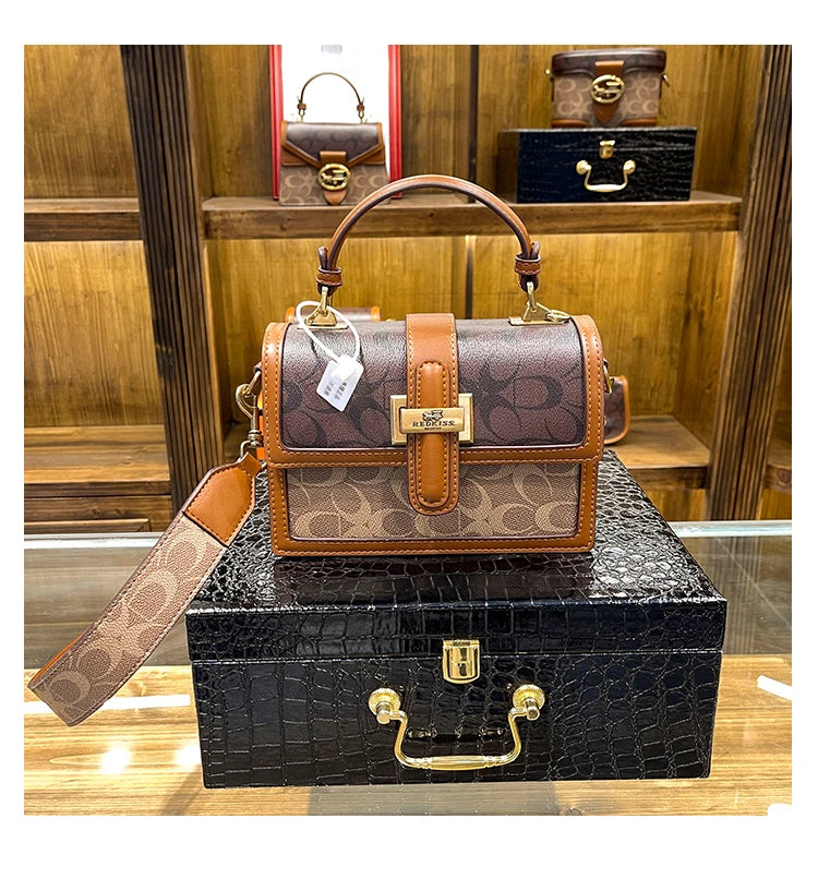 Vintage Carriage Small Square Bag | Sophisticated Fashionable Handheld Satchel | Elegant Geometric Crossbody Bag | "Dignified" High-Sense PVC Purse for Versatile Daily Styling Luxegn
