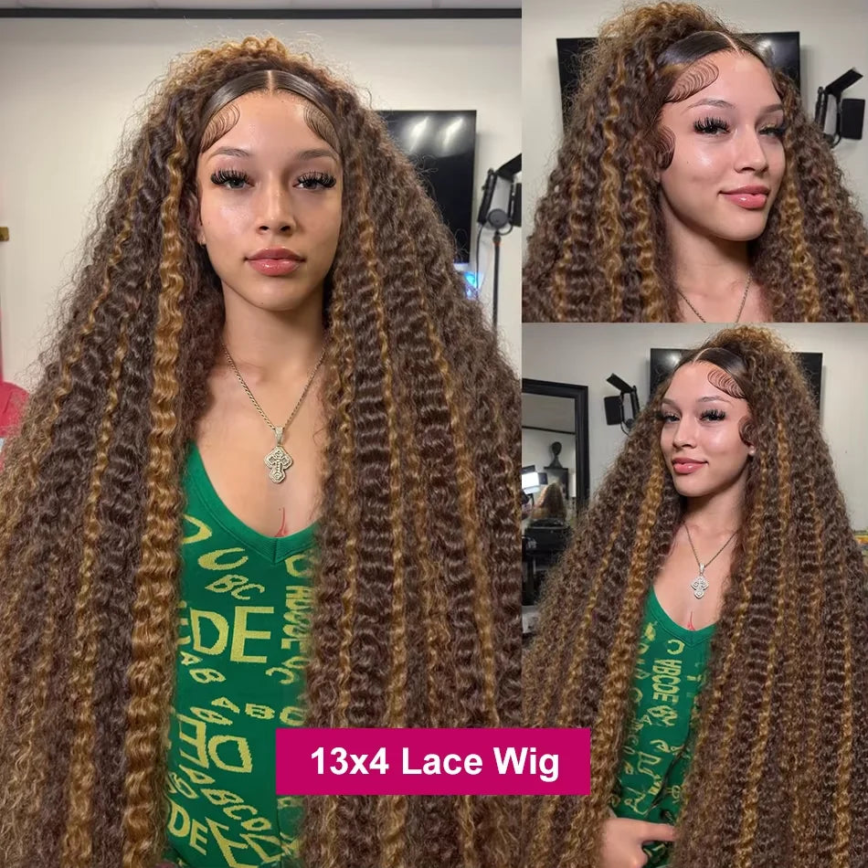 250% Density Honey Blonde Highlight Deep Wave HD Lace Wig | Sophisticated 13x6 & 13x4 Transparent Frontal | Elegant "100% Brazilian Remy" Silhouette | "Dignified" Pre-Plucked Ombre Colored Human Hair for Radiant Versatile Styling Luxegan